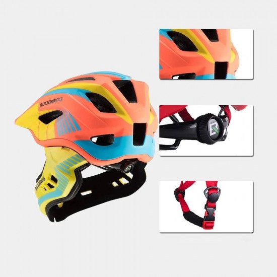 Rockbros TT-32SOYB-M children's bicycle helmet with detachable chinbar, size M - yellow-orange