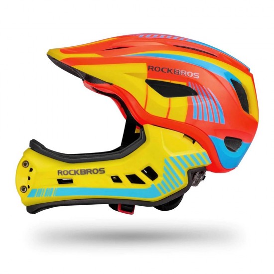Rockbros TT-32SOYB-M children's bicycle helmet with detachable chinbar, size M - yellow-orange