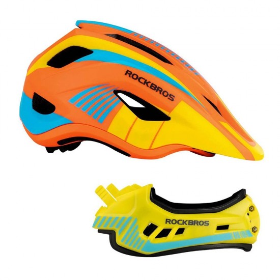 Rockbros TT-32SOYB-M children's bicycle helmet with detachable chinbar, size M - yellow-orange