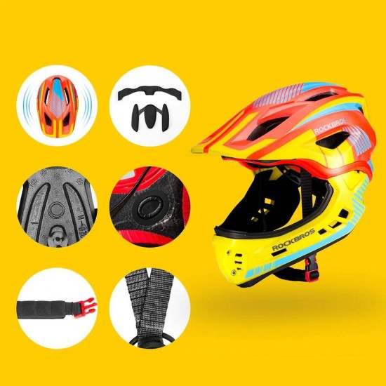 Rockbros TT-32SOYB-S children's bicycle helmet with detachable chinbar, size S - yellow-orange