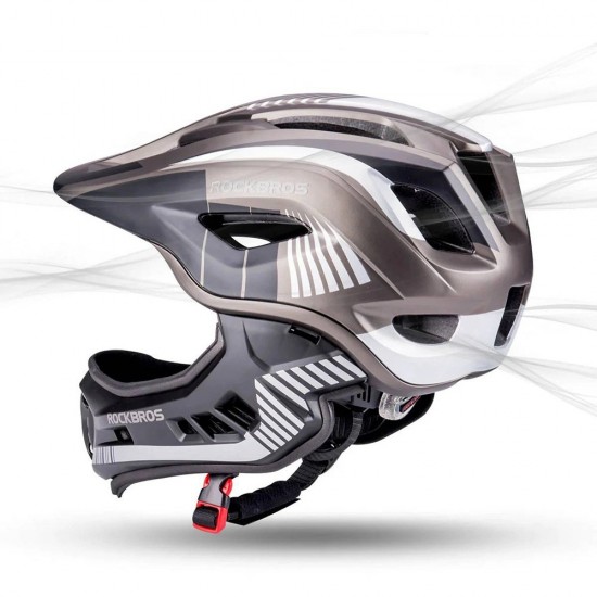 Rockbros TT-32SBTG-S children's bicycle helmet with removable chinbar, size S - gray