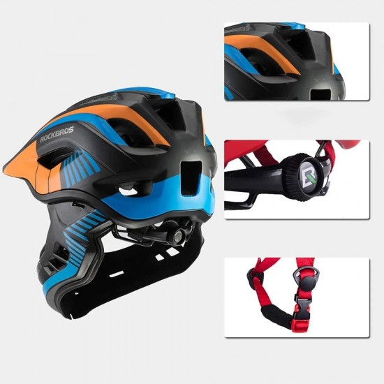 Rockbros TT-32SOBL-M children's bicycle helmet with removable chinbar, size M - black and orange