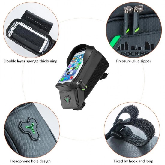 Rockbros 029-1BK bicycle bag for frame with phone cover - black