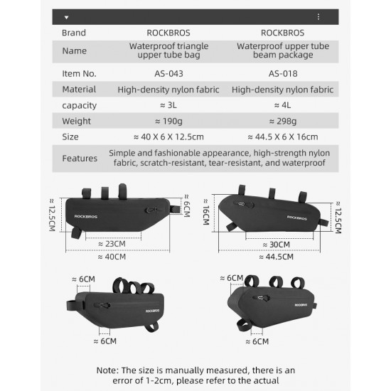 Rockbros AS-043 bicycle bag with Velcro 3l - black