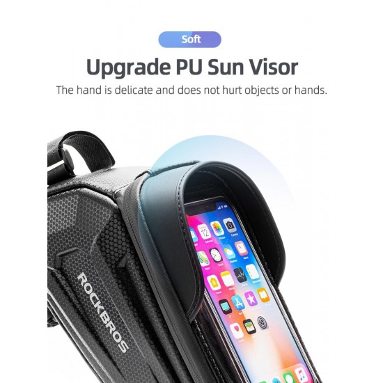 Rockbros B68 Bike Pannier for Frame, Armored, with Phone Pocket and Cover, 1.7L - Black