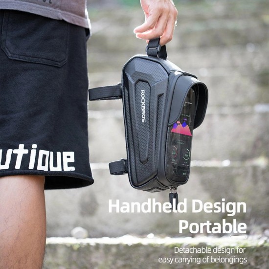 Rockbros B68 Bike Pannier for Frame, Armored, with Phone Pocket and Cover, 1.7L - Black