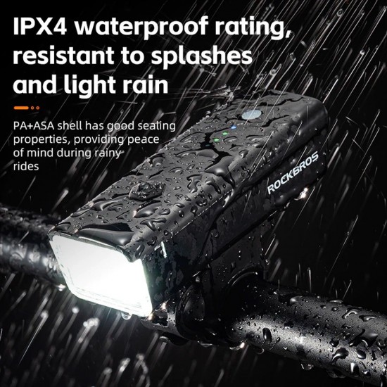 Rockbros 24510003001 Front Bike Light 260 lm + USB-C - USB-A Cable - Black