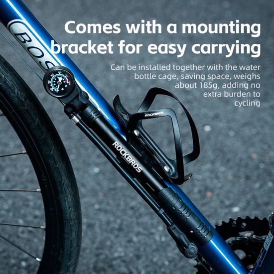 Rockbros 42310006001 bicycle pump with pressure gauge - black