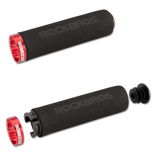 Rockbros BT1001BKRD sponge bicycle handlebar grips - black and red