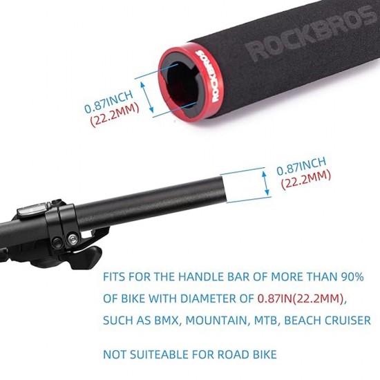 Rockbros BT1001BKRD sponge bicycle handlebar grips - black and red