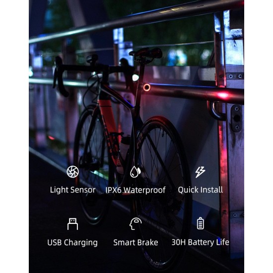 Rockbros Q3 Rear Bike Light with Smart Stop System - Black