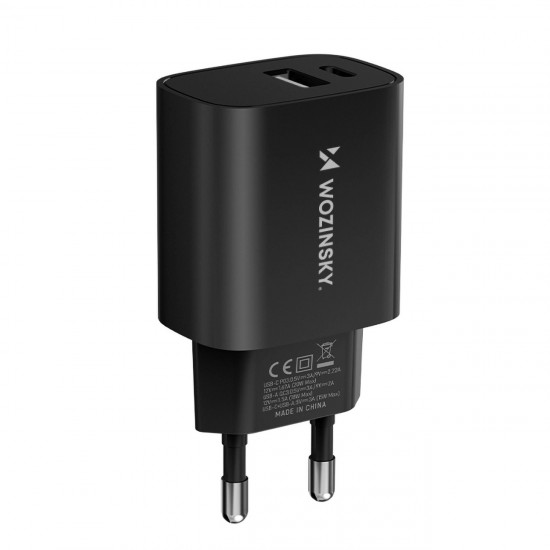 Wozinsky WGWCB USB-A USB-C 20W Wall Charger - Black