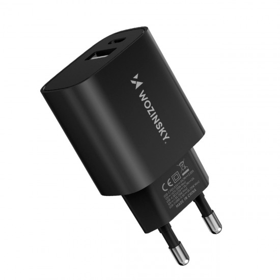 Wozinsky WGWCB USB-A USB-C 20W Wall Charger - Black