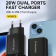 Wozinsky WGWCB USB-A USB-C 20W Wall Charger - Black