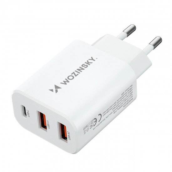 Wozinsky CWCUCW 30W USB-C / 2 x USB-A Wall Charger - White