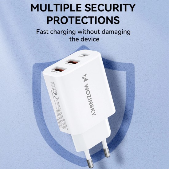 Wozinsky CWCUCW 30W USB-C / 2 x USB-A Wall Charger - White