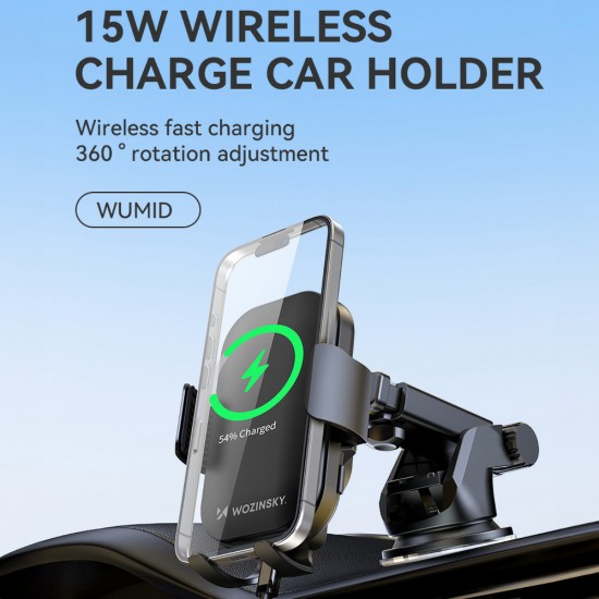 Wozinsky WUMID Car Dashboard Phone Holder with 15W Inductive Charger - Black
