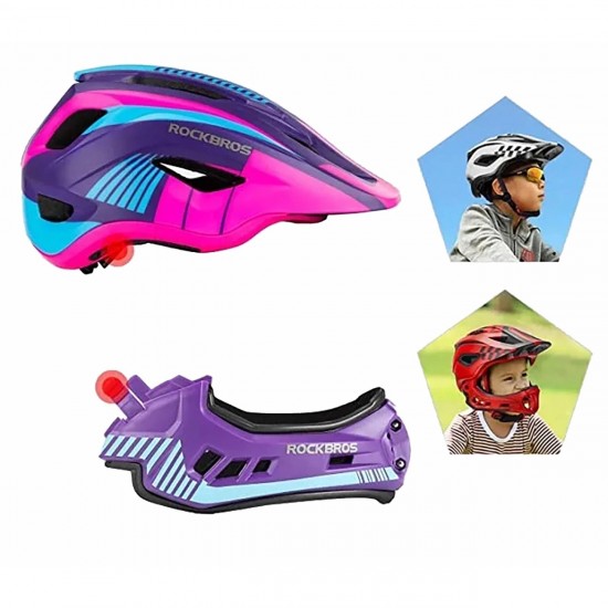 Rockbros TT-32SBPP-S children's bicycle helmet with detachable chinbar, size S - purple-pink