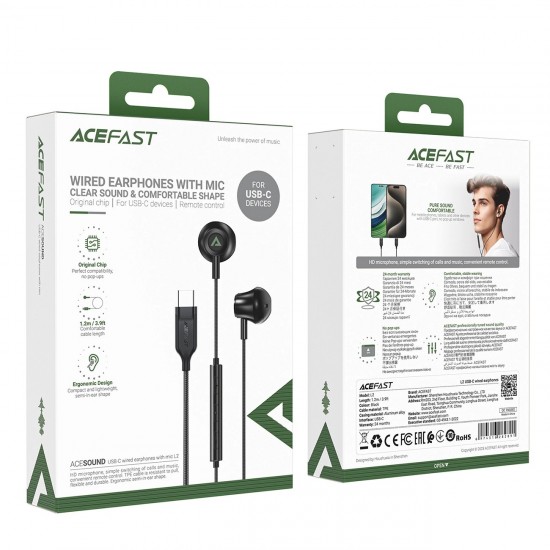 Acefast L2 in-ear headphones with USB-C connector, microphone and remote control 1.2 m - black