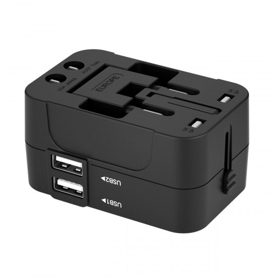 Wozinsky WUTWC travel adapter universal 24W EU / US / AUS / UK / 2x USB-A - black