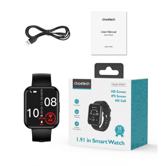 Choetech WT001 smartwatch with IP67 call answering function - black