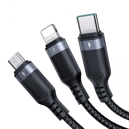 Joyroom S-A18 3in1 3.5A USB-A - Lightning+USB-C+MicroUSB cable 1.2m - black