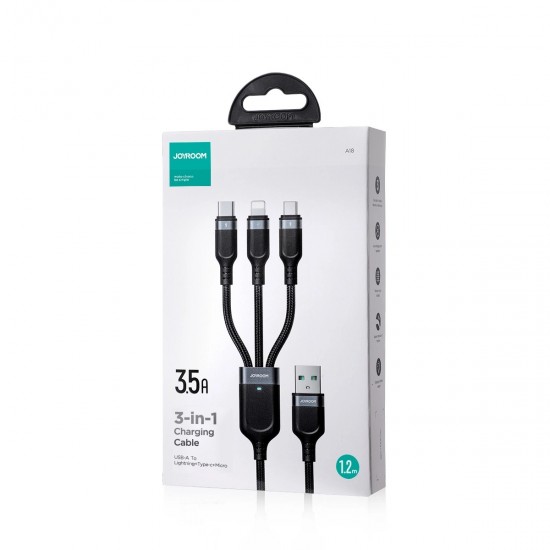 Joyroom S-A18 3in1 3.5A USB-A - Lightning+USB-C+MicroUSB cable 1.2m - black