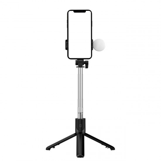 Selfie stick WR1YXS telescopic tripod 0.71m with round lamp - black