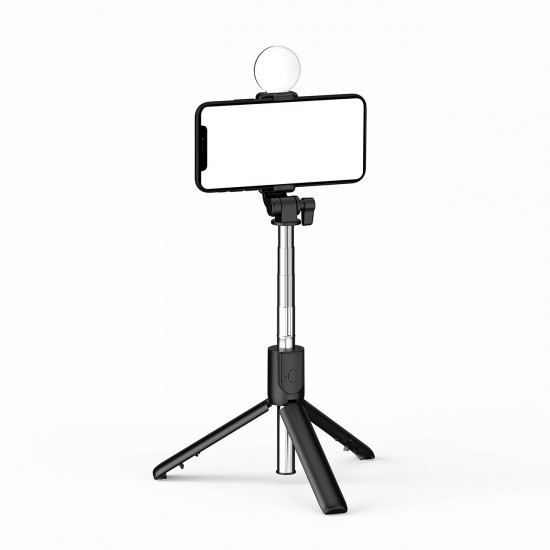 Selfie stick WR1YXS telescopic tripod 0.71m with round lamp - black