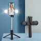 Selfie stick WR1YXS telescopic tripod 0.71m with round lamp - black