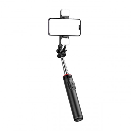 Selfie stick WC13YDS telescopic tripod 1.3m with double lamp and phone holder - black