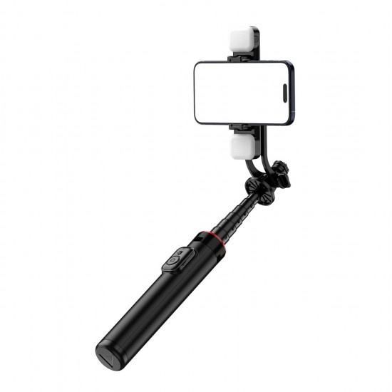 Selfie stick WC12YDS 1.3m aluminum alloy telescopic tripod with dual lamp and phone holder - black