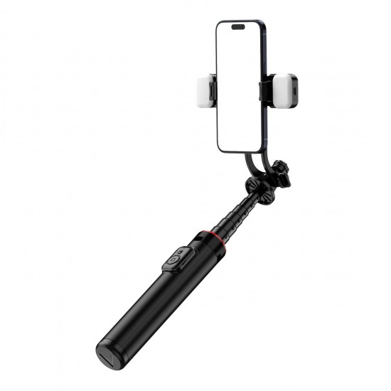 Selfie stick WC12YDS 1.3m aluminum alloy telescopic tripod with dual lamp and phone holder - black