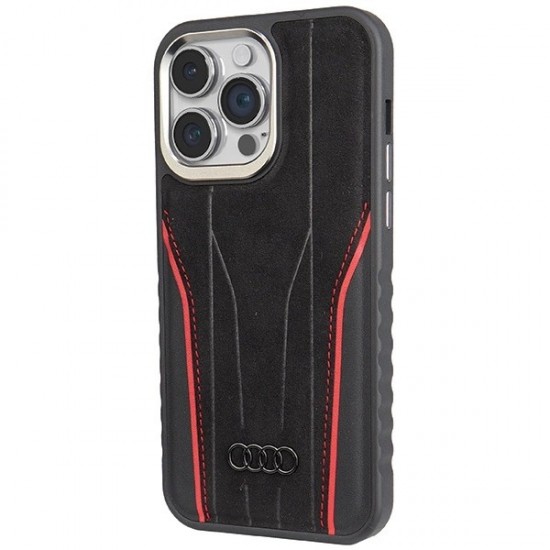 Audi Genuine Leather case with MagSafe for iPhone 15 Pro Max - black and red