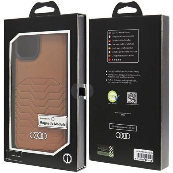 Audi Synthetic Leather Case with MagSafe for iPhone 15 Plus / 14 Plus - Brown