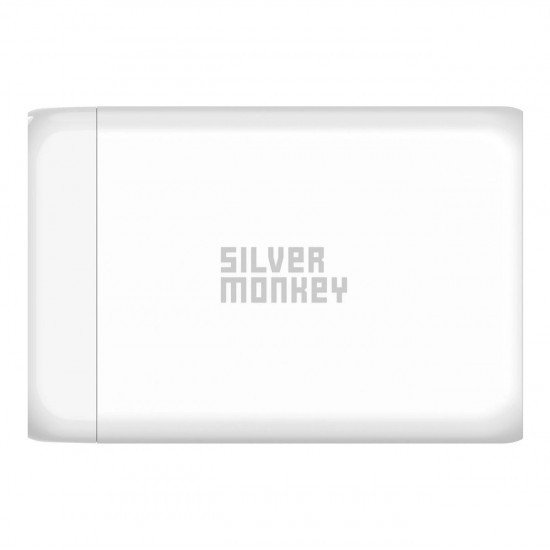 Silver Monkey SMA152 130W GaN charger 3xUSB-C PD USB-A QC 3.0 with detachable power cable - white