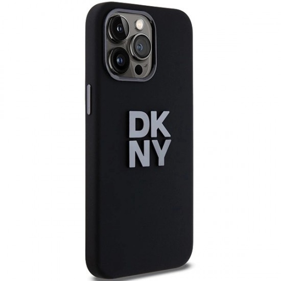 DKNY Liquid Silicone Metal Logo iPhone 15 Pro Max Case - Black