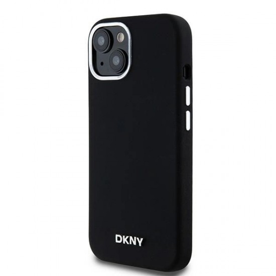 DKNY Liquid Silicone Small Metal Logo MagSafe Case for iPhone 14/15/13 - Black