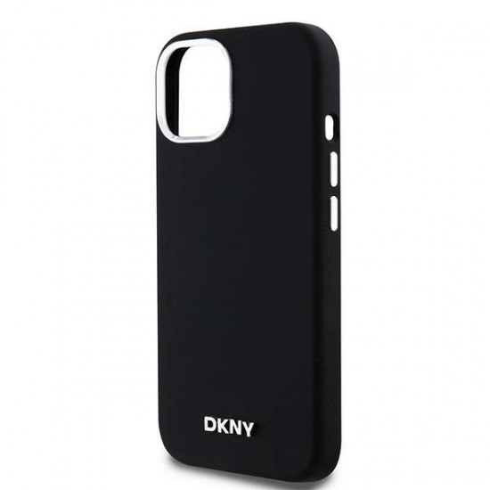 DKNY Liquid Silicone Small Metal Logo MagSafe Case for iPhone 14/15/13 - Black