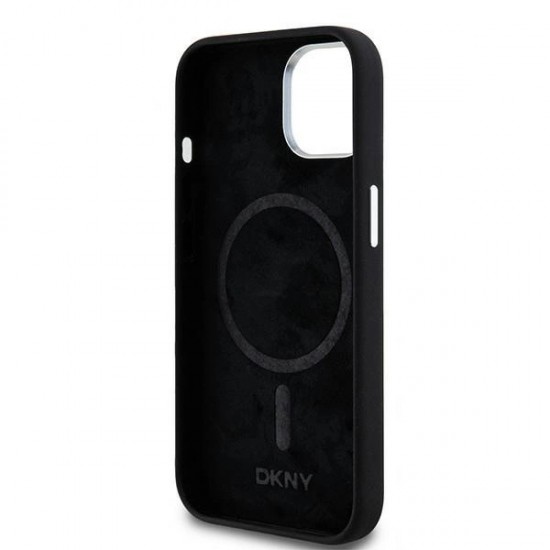 DKNY Liquid Silicone Small Metal Logo MagSafe Case for iPhone 14/15/13 - Black
