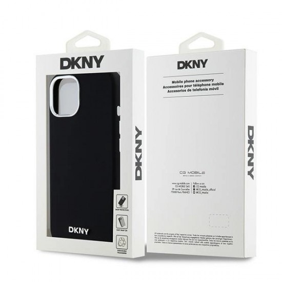 DKNY Liquid Silicone Small Metal Logo MagSafe Case for iPhone 14/15/13 - Black