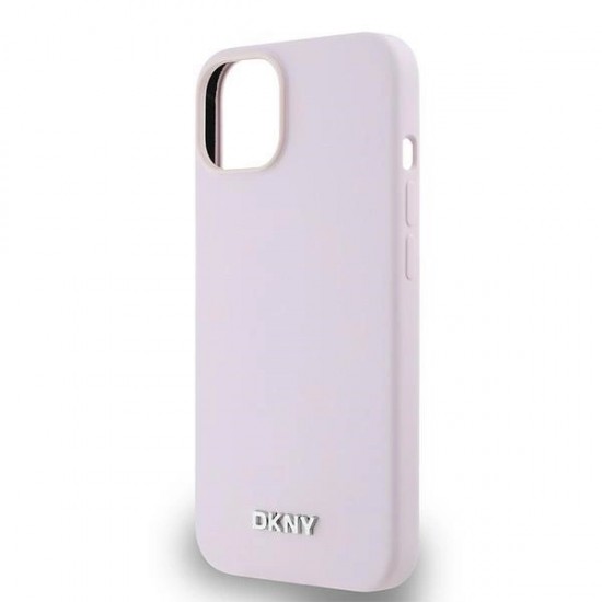 DKNY Liquid Silicone Small Metal Logo MagSafe Case for iPhone 14/15/13 - Pink