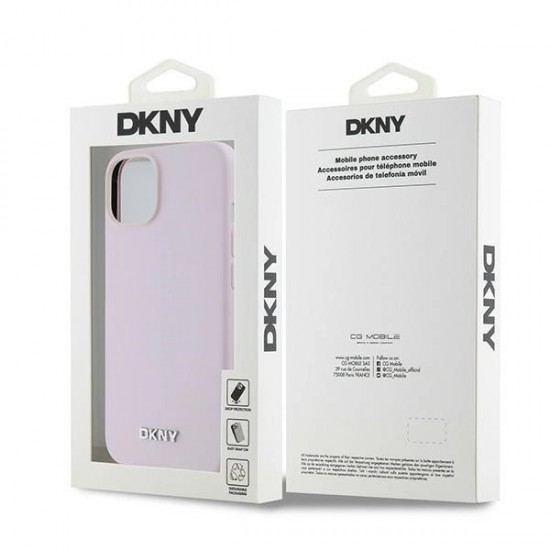 DKNY Liquid Silicone Small Metal Logo MagSafe Case for iPhone 14/15/13 - Pink