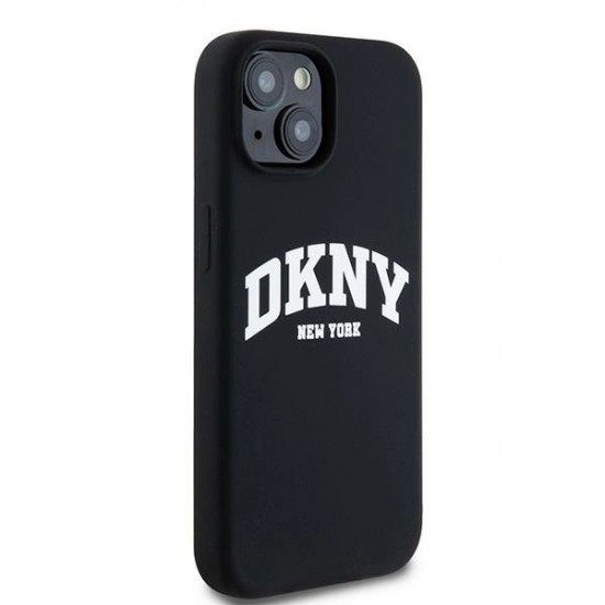 DKNY Liquid Silicone White Printed Logo MagSafe Case for iPhone 14 / 15 / 13 - Black