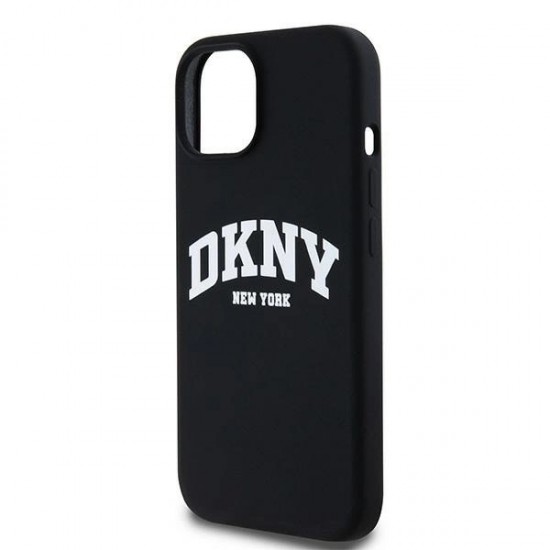 DKNY Liquid Silicone White Printed Logo MagSafe Case for iPhone 14 / 15 / 13 - Black