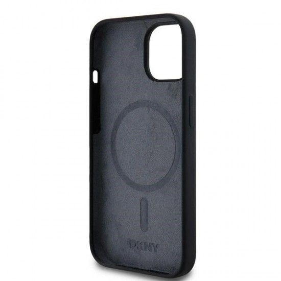 DKNY Liquid Silicone White Printed Logo MagSafe Case for iPhone 14 / 15 / 13 - Black