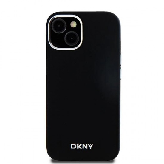 DKNY Liquid Silicone Small Metal Logo MagSafe Case for iPhone 15 Plus / 14 Plus - Black