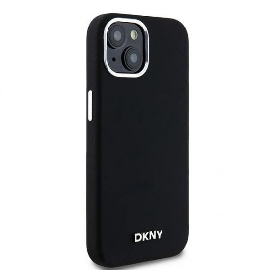DKNY Liquid Silicone Small Metal Logo MagSafe Case for iPhone 15 Plus / 14 Plus - Black
