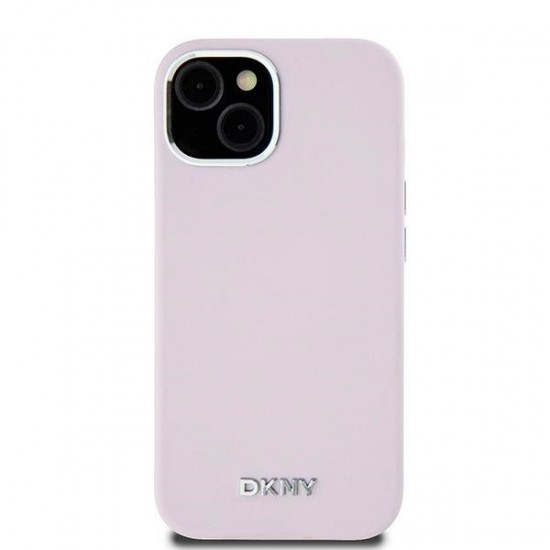DKNY Liquid Silicone Small Metal Logo MagSafe Case for iPhone 15 Plus / 14 Plus - Pink