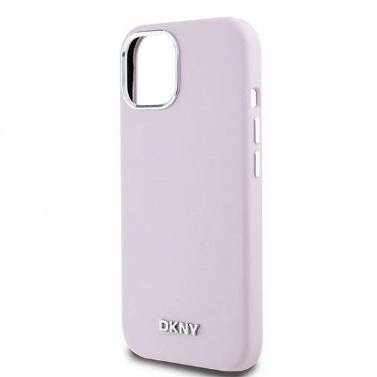 DKNY Liquid Silicone Small Metal Logo MagSafe Case for iPhone 15 Plus / 14 Plus - Pink